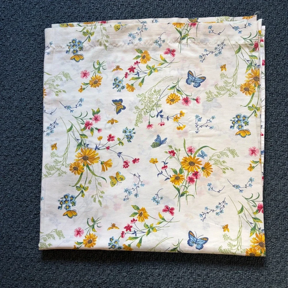 Cannon Dura-Soft Queen Flat Sheets Set of 2 Vintage Floral Butterfly White Multi